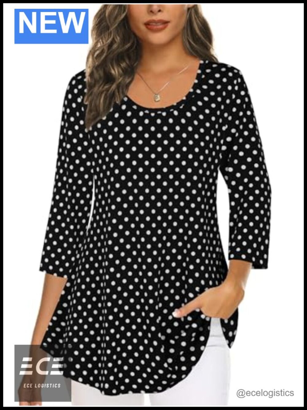 Womens 3/4 Sleeve Pleated Tunic Top Dressy Casual Flowy Blouse